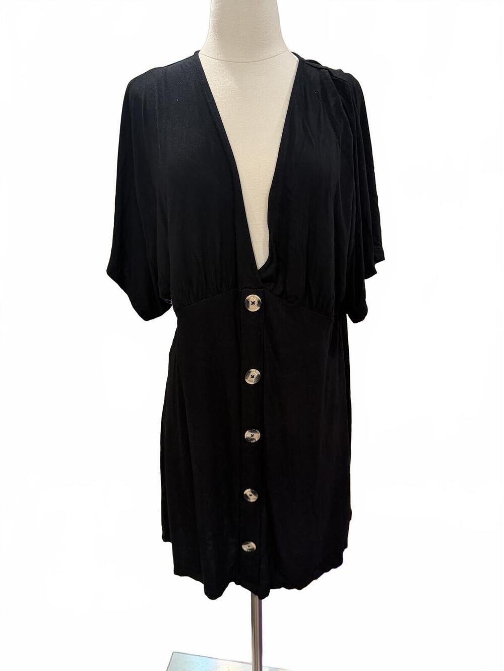 Asos Black Button-Front Dress with Deep V-Neck